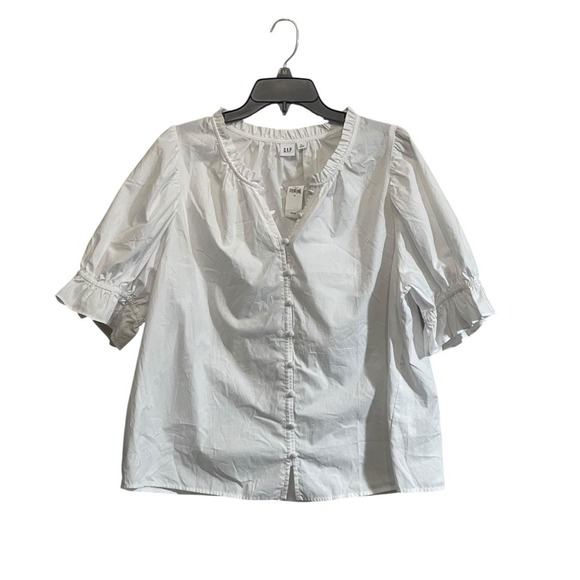 GAP Tops - NWT Gap Women Top XL White Puff Sleeve Button Front Ruffle V-Neck